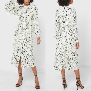 Ted Baker SUZZYY Plissé-Pleated Abstract Dot Midi Shirt Dress - Size 4